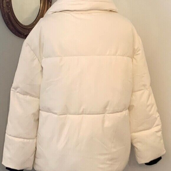 Avec Les Filles women’s White coat Faux vegan Leather Puffer Sz M Preppy trendy - Picture 5 of 12